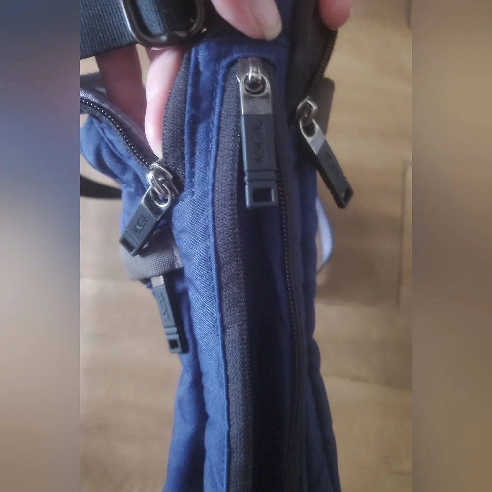 TUMI Navy Blue Organizer Travel Crossbody Bag.